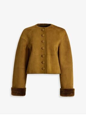 Cropped Nour Hammour Shearling Jacket in Caramel Brown